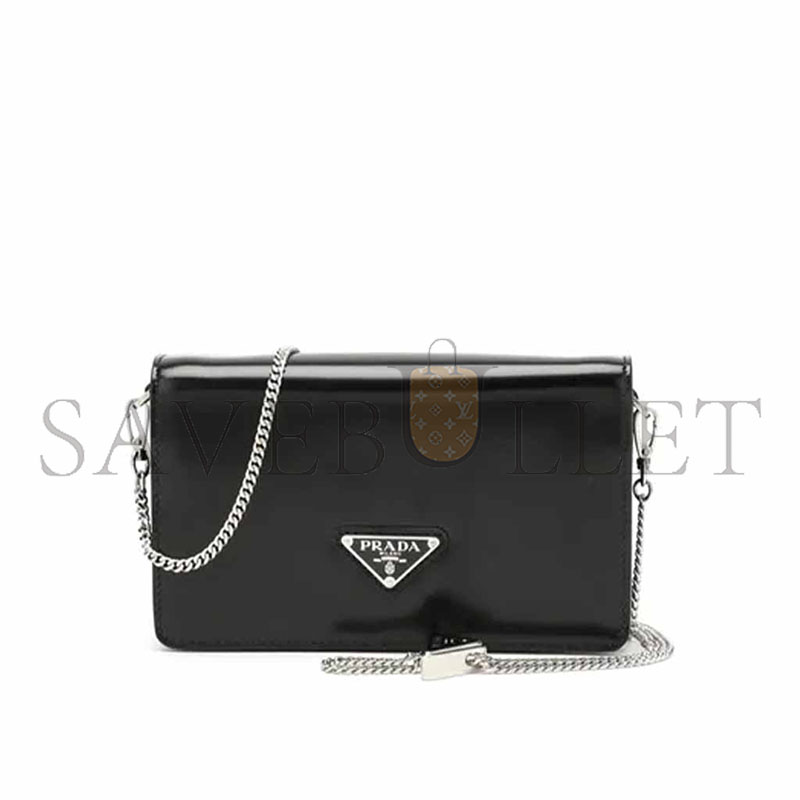 PRADA LOGO-PLAQUE MICRO LEATHER SHOULDER BAG 1BD307 (19*10.5*3.5cm) 